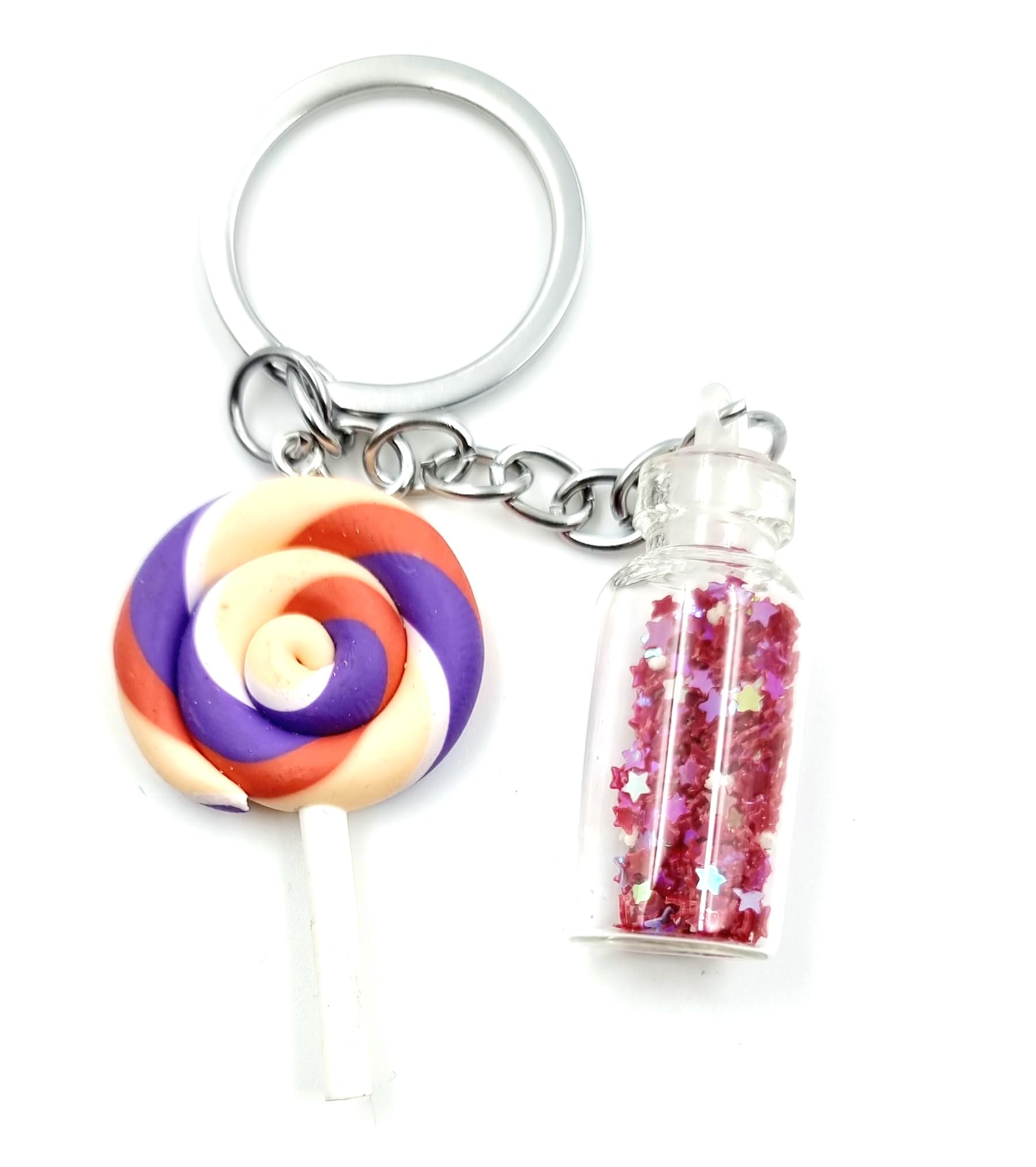 Generic5G Retail Candy/Rainbow With Drift Bottle Keychain With Floating Stars, Design for Girls, Boys, Kids, Gift for Valentines day, Return Gift (Available Colour Only)