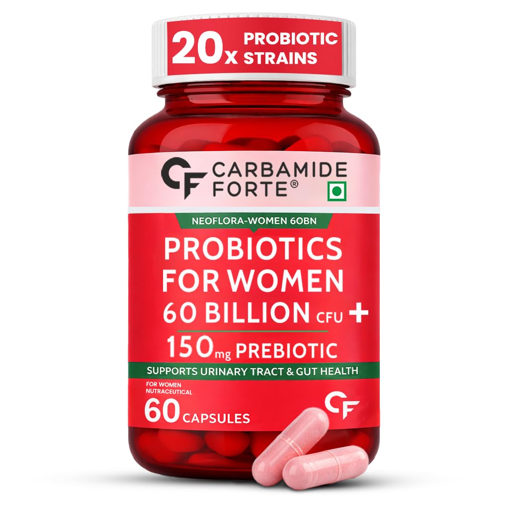 Carbamide Forte Women’s probiotics supplement 60 Billion CFU | vaginal probiotics & gut health supplements with Cranberry Extract | 60 Veg Capsules