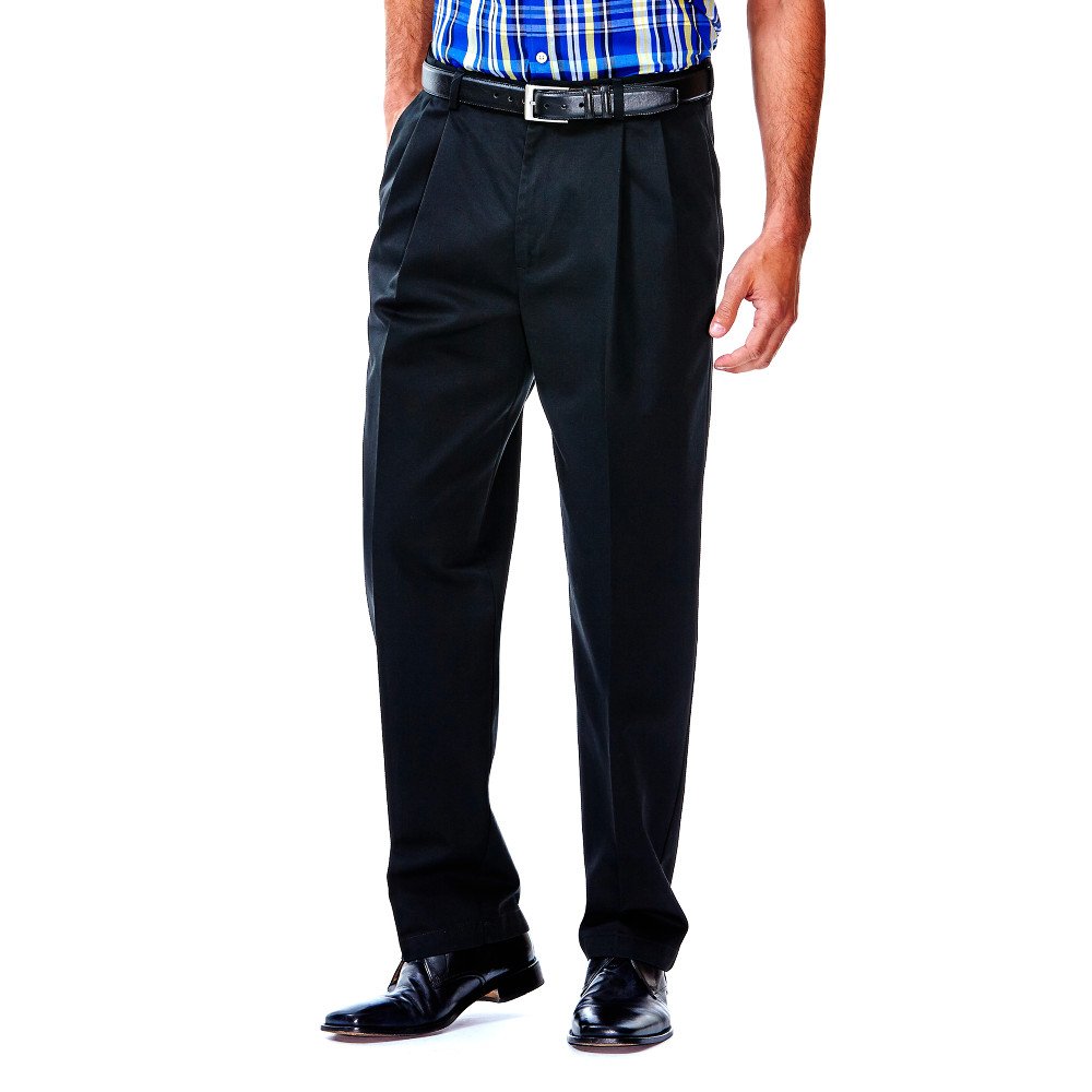 Haggar Men's Work to Weekend Classic Fit Pleat Regular and Big and Tall Sizes, Black, 32W / 30L
