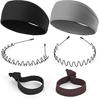 Men's Metal Headband, Men's Neutral Black Wavy Spring Outdoor Sports 6-Piece Set, Headband for Men and Women, Suitable for Running, Cycling, Sports, Yoga