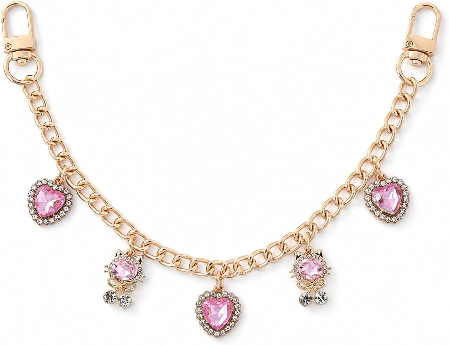 Bag Charms for Handbags, Pink Heart Cat Keychain Bag Extender Chain for Women, Gold Purse Charms Accessories