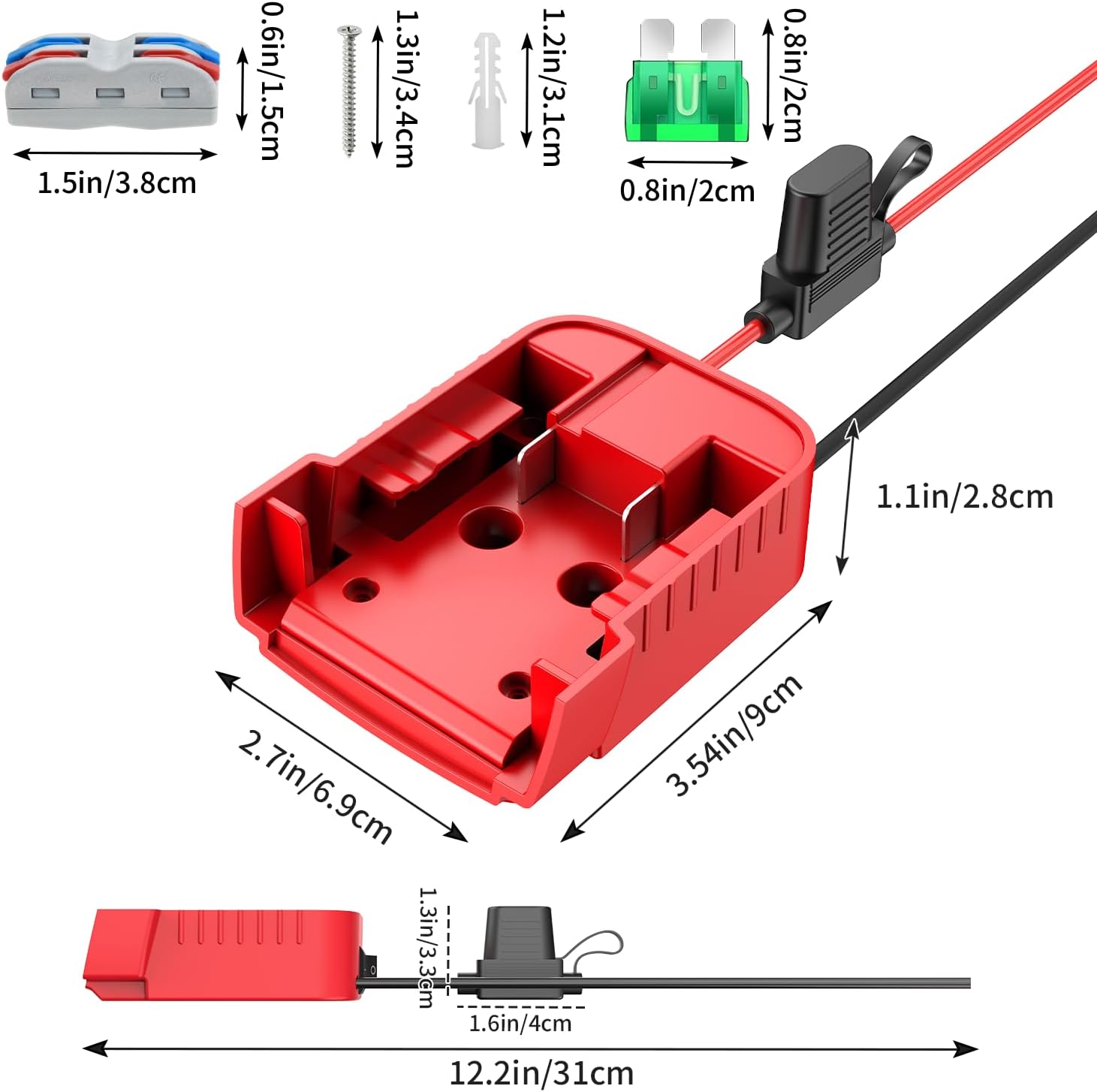 2 Pack for Power Wheel Adapter Compatible with Milwaukee 18V Battery, Converter Kit with Built-in Switch, Fuse Holder, Wire Terminals, 12AWG Wire for DIY RC Cars - Image 6