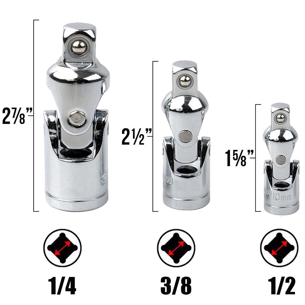 Gasea 3pcs 1/4" 3/8" 1/2" Drive Impact Universal Joint Socket Wrench Adapter Set Swivel Drive Adapter Reducer Tool - Image 2