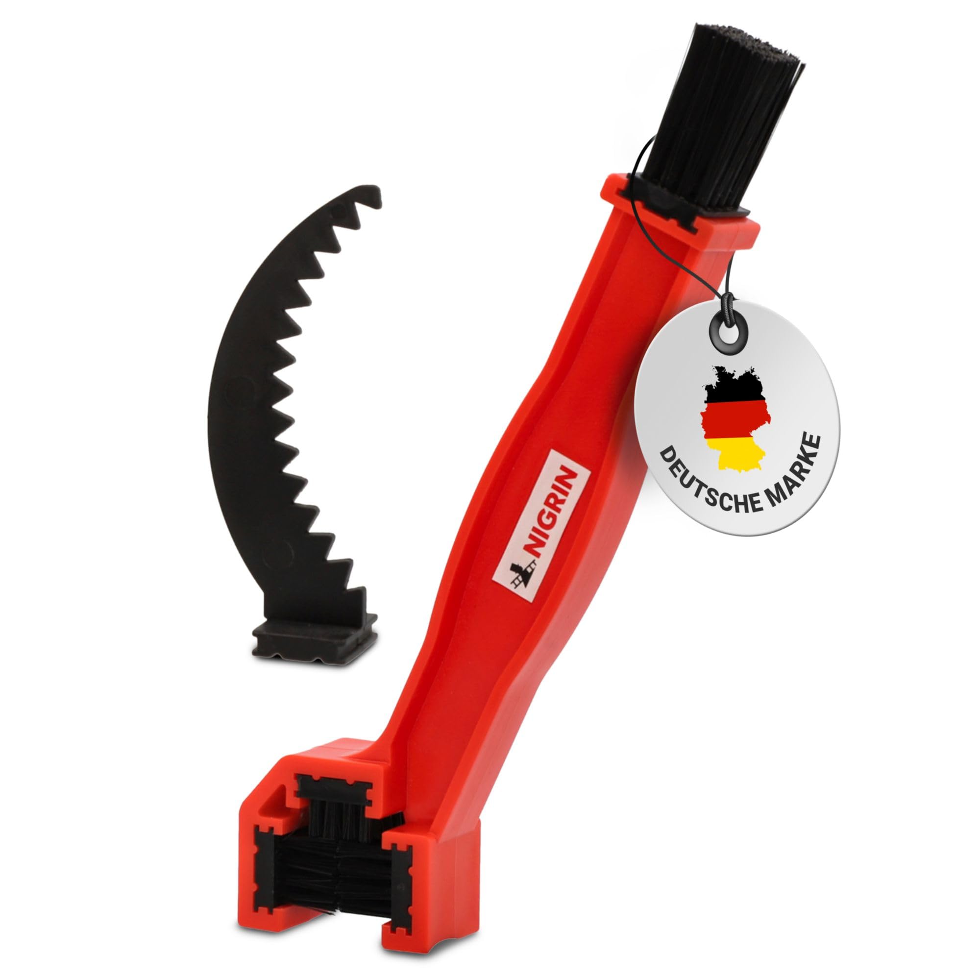 NIGRIN Bike Care Kettenreinigungsbürste 3in1, Multi-Reinigungstool, zum Reinigen von Ketten, Ritzel, Kettenschaltungen, einfach umsteckbar schwarz, rot 1 Stück