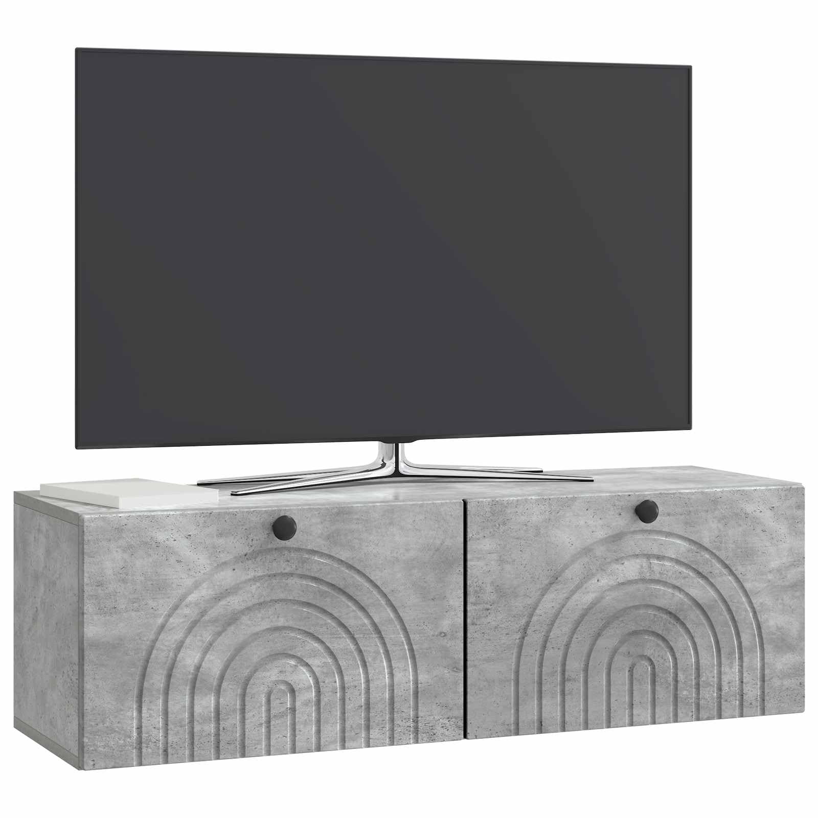 Wandmontierter TV-Schrank Betongrau 98 x 31 x 30 cm Lowboard Schwebend aus Holzwerkstoff Modernes TV-Board Hängeboard mit 2 Türen für Wohnzimmer Media Center Fernsehtisch