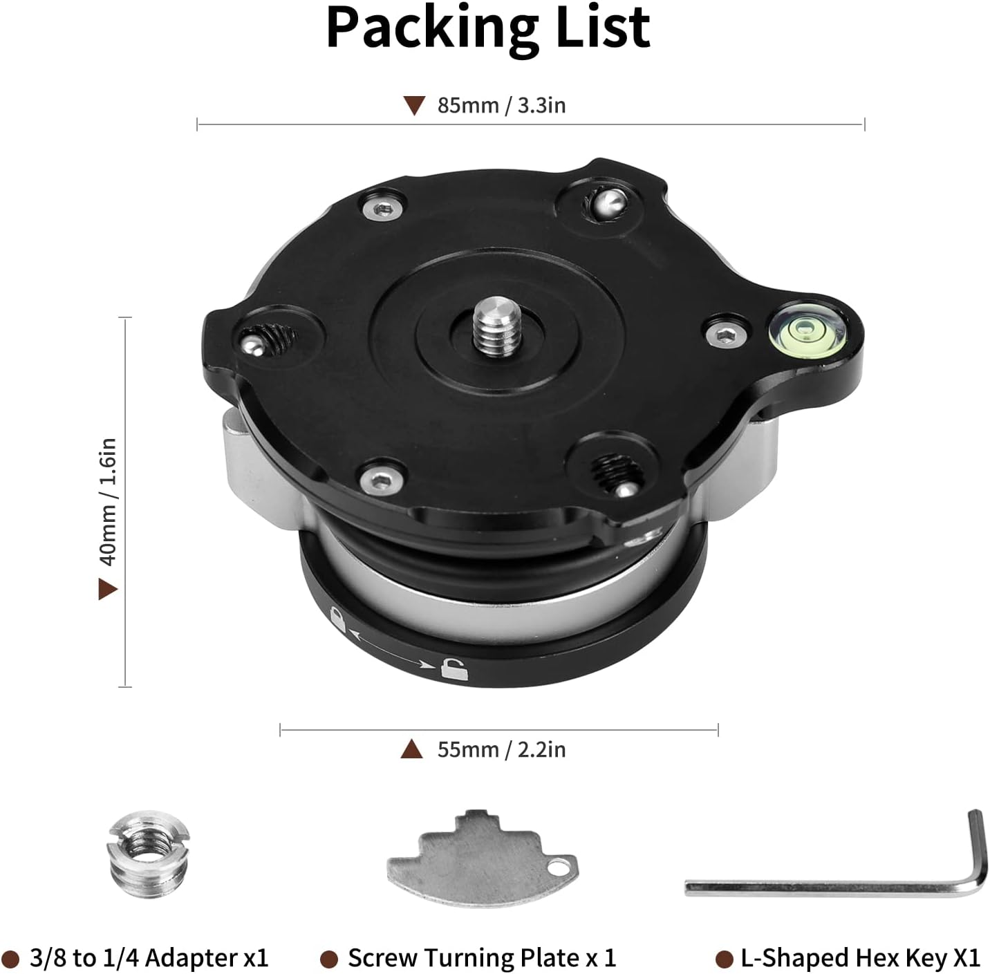 Cayer LQ1 Tripod Head Leveling Base with 55mm Platform - Aluminum Camera Leveler for DSLR, Mirrorless, Action Cameras, 13.2 lbs Load Capacity