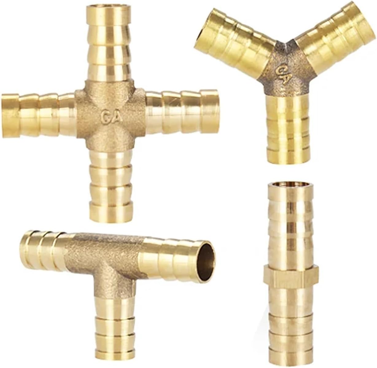 Pagoda Copper Connector Fittings Water Tube Brass Pipe Fitting Barbed Joint Coupler Adapter for 4mm 6mm 8mm 10 12 Hose Gold Tone(2 way,OD 16MM)