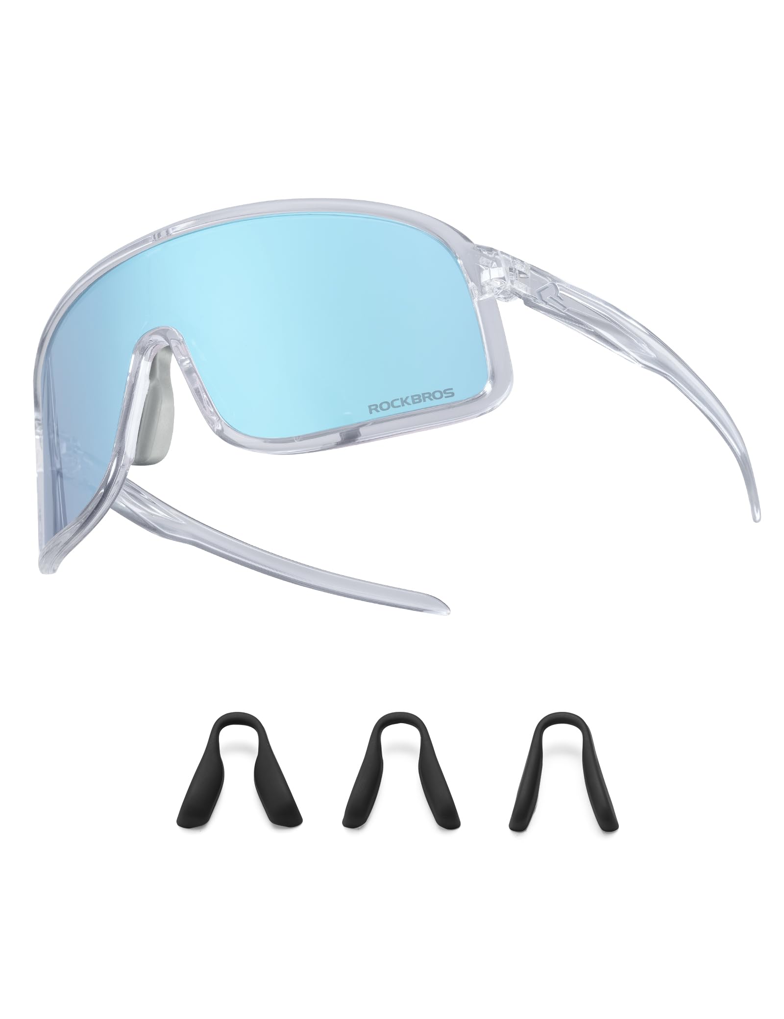 ROCKBROS Okulary rowerowe z samobarwiącymi się szkłami, okulary przeciwsłoneczne fotochromowe UV400, okulary sportowe, ultralekka oprawka TR90, okulary do biegania, wymienne nakładki na nos | Szybkie okulary przeciwsłoneczne do roweru, biegania, sportu, m