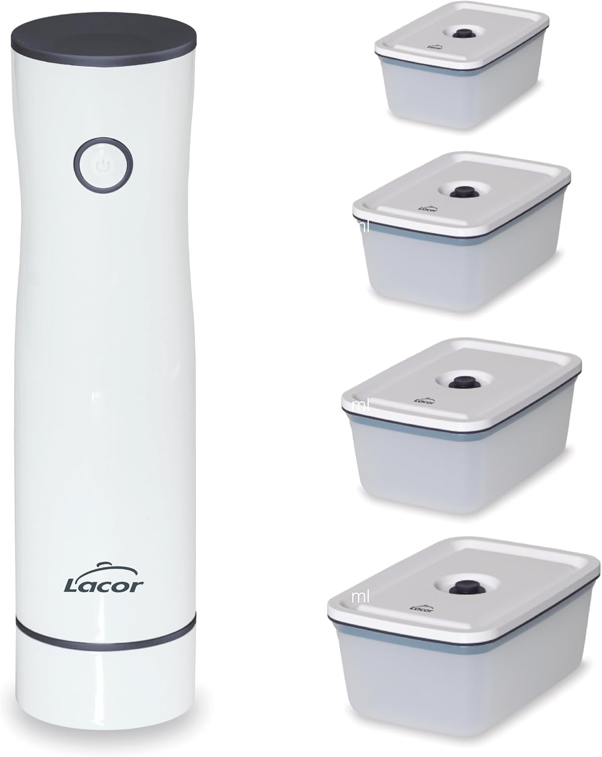 Lacor - 69698 - Smart Vacuum Pump + 4 Containers, Wireless, Automatic, Quiet, Suction Power 2.5 L/min, Includes USB Charging Cable, Lithium Battery, Elegant and Modern Design