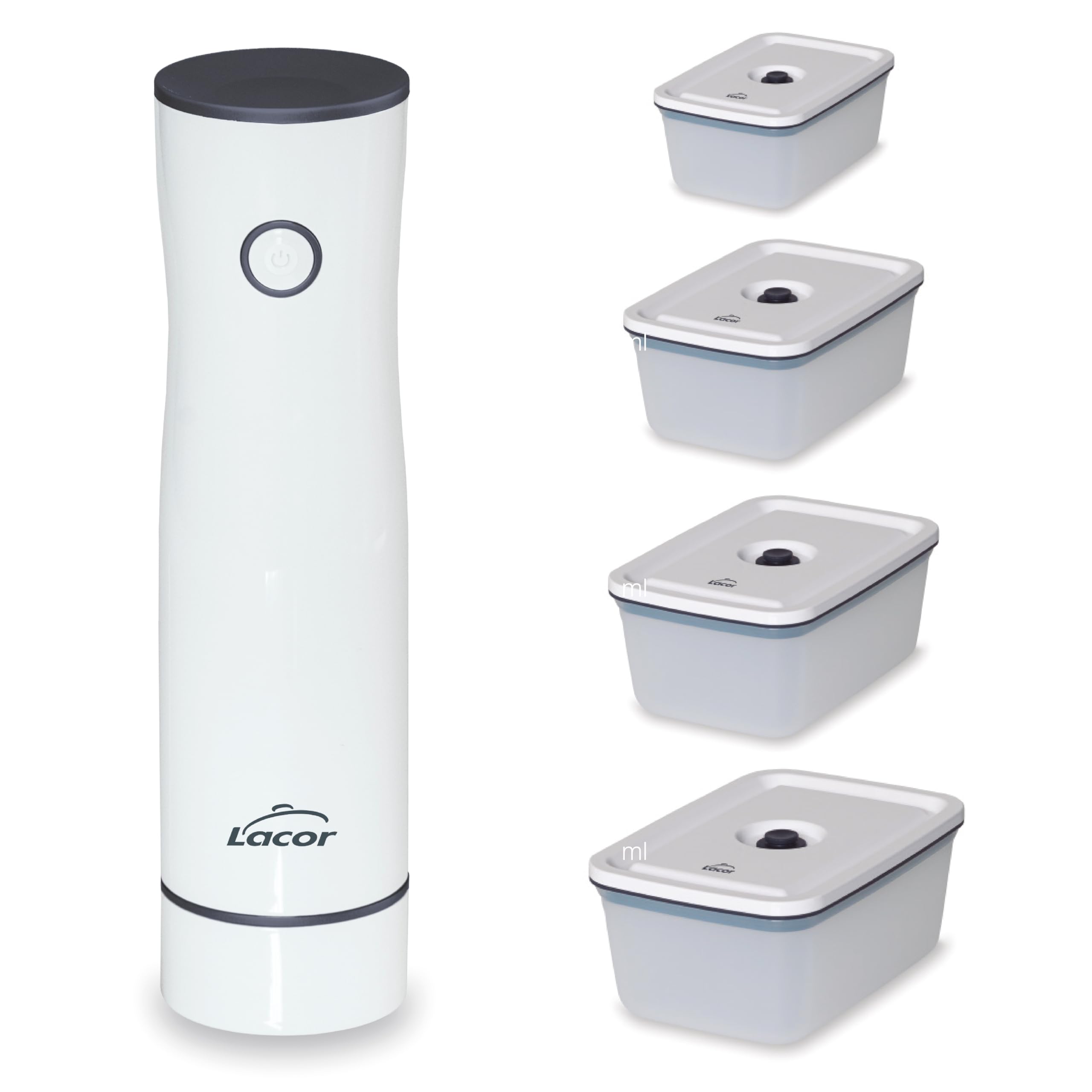 Lacor - 69698 - Inteligentna pompa próżniowa + 4 pojemniki, bezprzewodowa, automatyczna, cicha, ssanie 2,5 l/min, kabel ładujący USB w zestawie, bateria litowa, elegancki i nowoczesny design