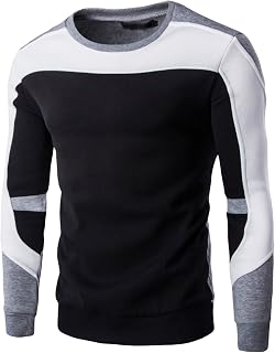 OULIWANGLUO Men's Novelty Contrast Crewneck Sweatshirt Patchwork Long Sleeve Sports Casual Pullover Soft Fall Winter Sweatshirt