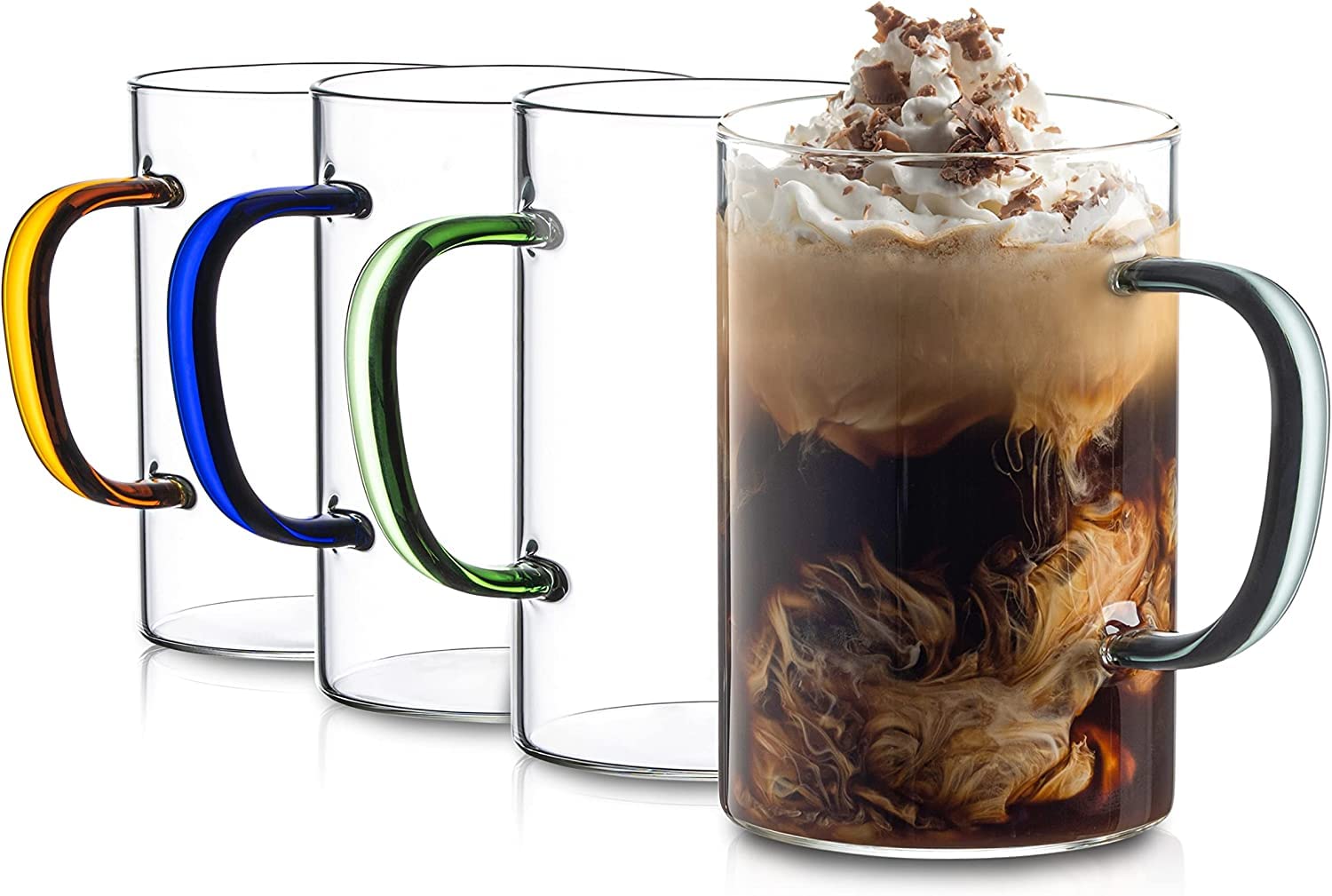 PrimeWorld Coffee Mugs Set of 12 Pcs 450 ml Large Coffee Mugs Ideal for Latte, Cappuccino, Tea – Premium Glass Mugs for Hot Beverages with Colored Handles – Dishwasher and Microwave Safe Latte Mugs (B0BX62Q5HW) Amazon Price History, Amazon Price Tracker
