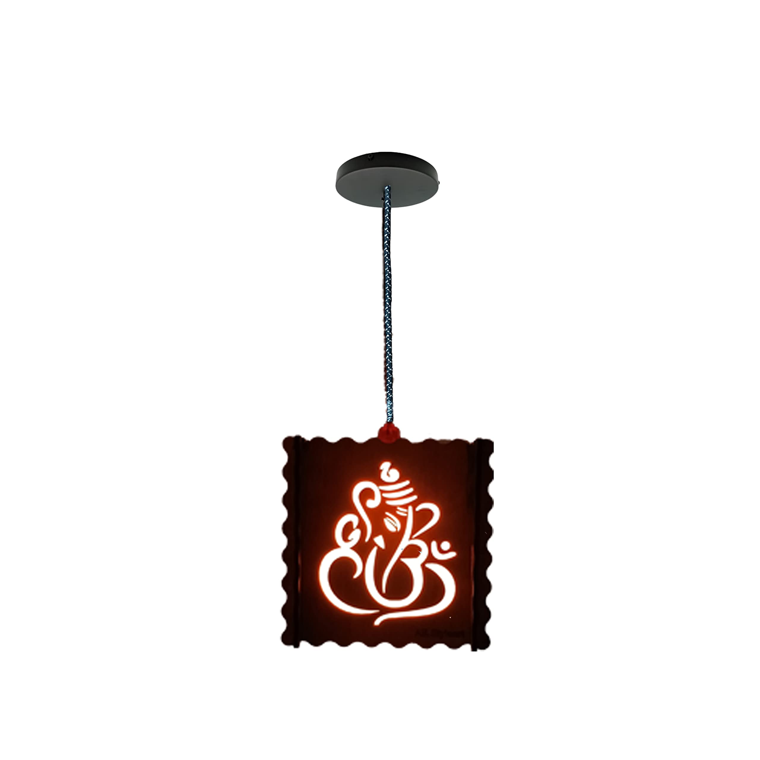 A. B. Styleart Antique Wooden Ceiling Pendant Shade Handcraft Artistic Hanging Night Lamp for Living Room, Pooja Ghar, Temple , Office Decor Festive Light Decoration/Gift (Ganesh-416)