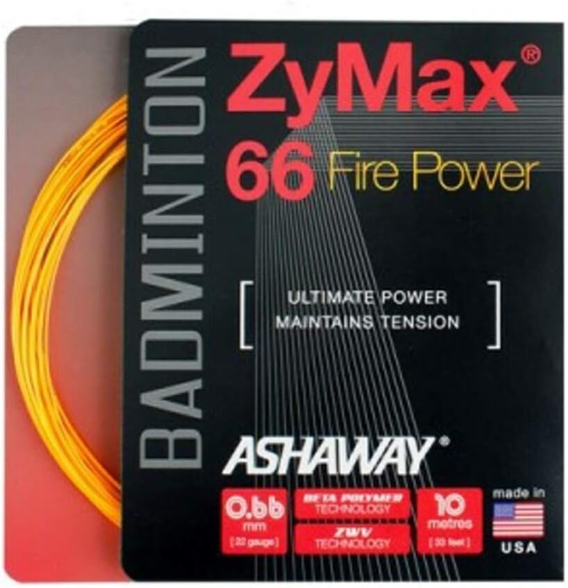 Ashaway ZyMax 66 Fire Power Badminton String Set-Fire Orange
