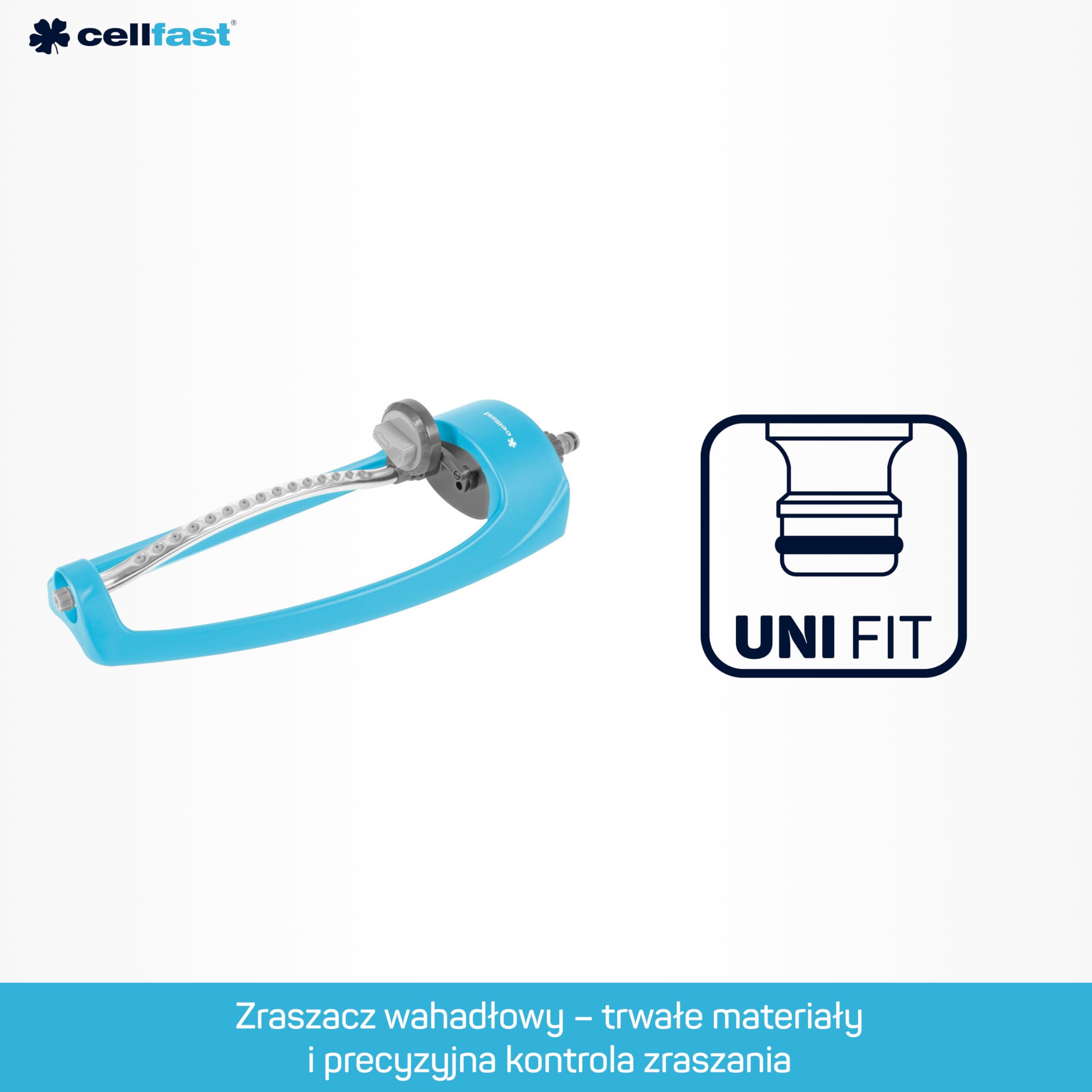 CELLFAST Zraszacz Wahadłowy Zraszacz Ogrodowy Do Trawnika Kwiatów Roślin 15 Dysz Wylotowych Płynna Regulacja Swing Ideal