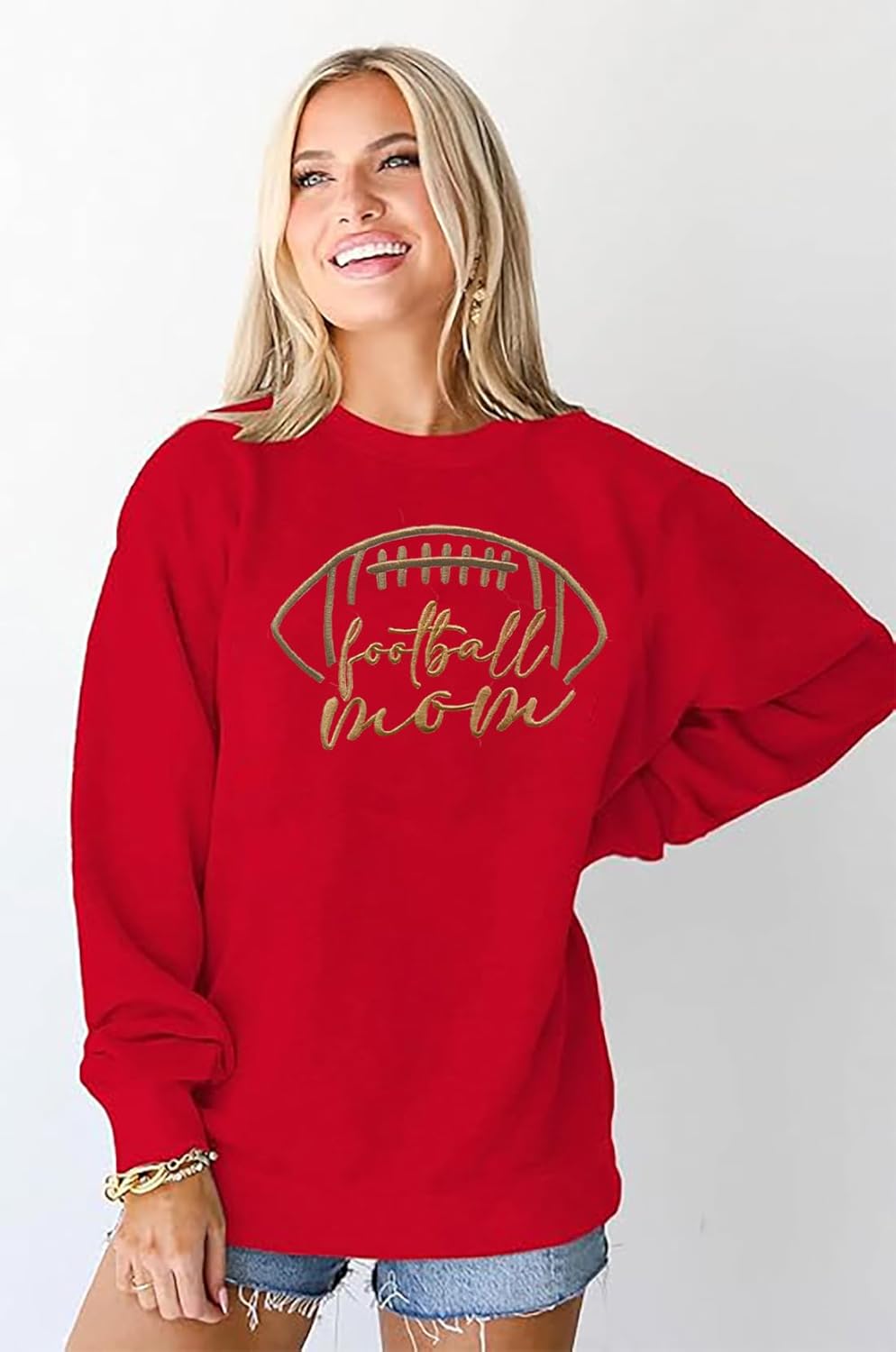 Women Football Game Day Sweatshirt Embroidered Football Graphic Pullover Casual Sunday Funday Long Sleeve Top - Image 5