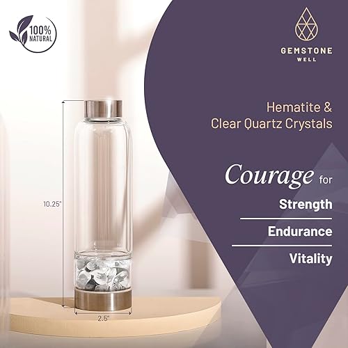 Miniatura 9 de Juego de elixir de botella de agua de cristal, incluye auténticos cristales de amatista y cuarzo transparente y piedras curativas, funda de neopreno