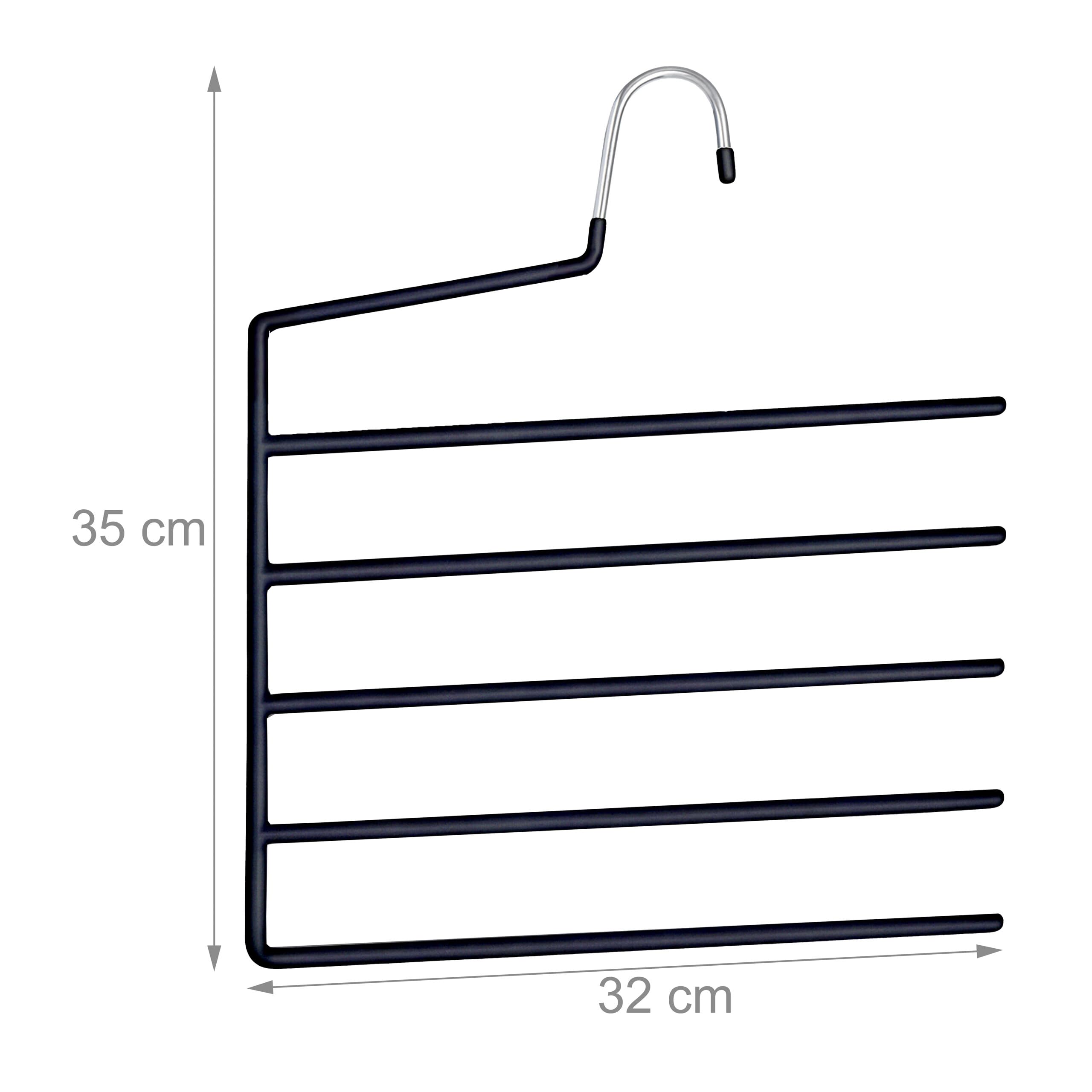 Relaxdays Perchas múltiples para Pantalones, Juego de 5, 5 Barras, Antideslizantes, ahorran Espacio, 35 x 32 cm, Negro