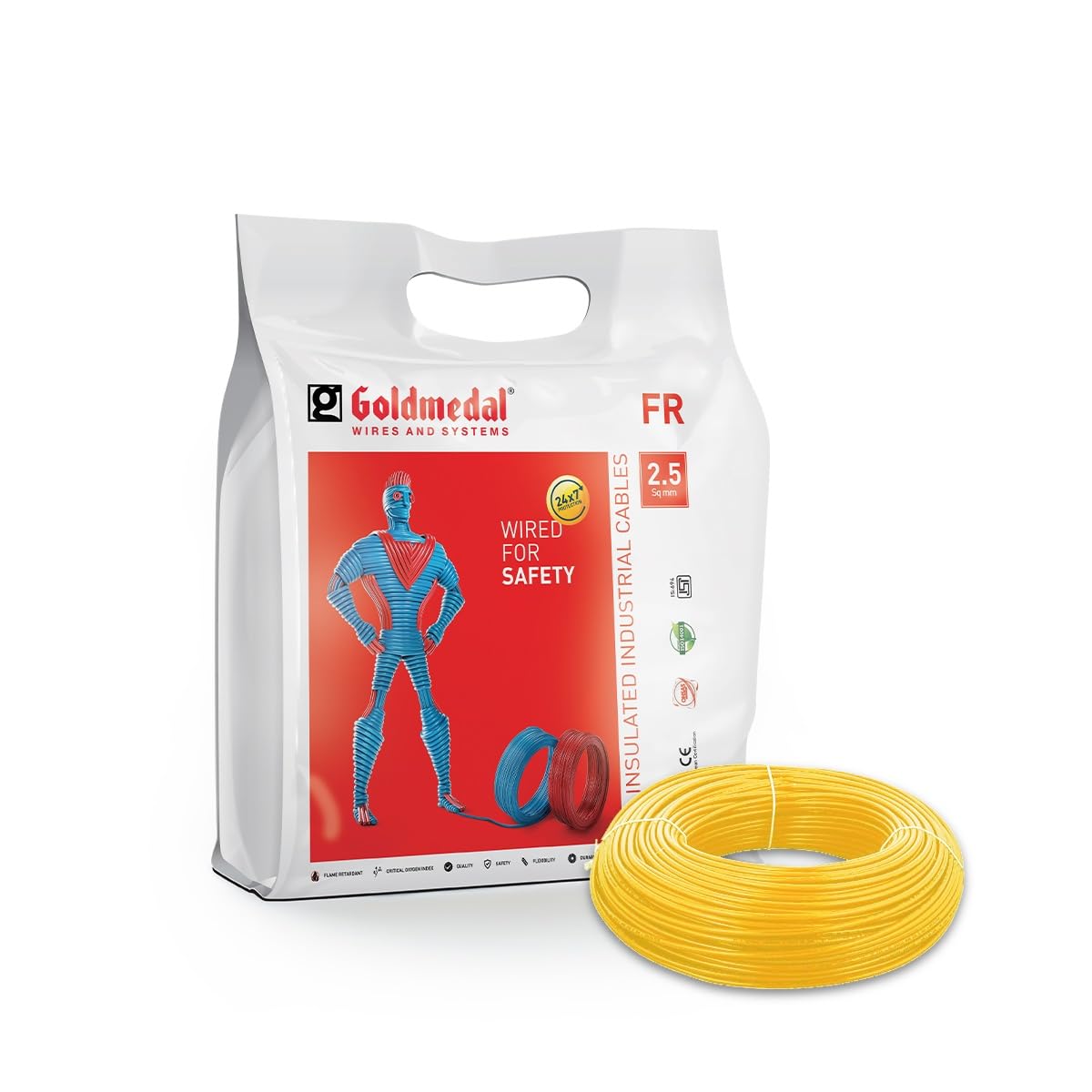 Goldmedal 45 Meter 1100V 2.5 Sq mm Fire Retardant Electric Wire (Yellow) - Pack of 1 | Wire for Domestic & Industrial Connection Use | Multi-Strand, PVC Electrical Insulated Copper Wire-image-31