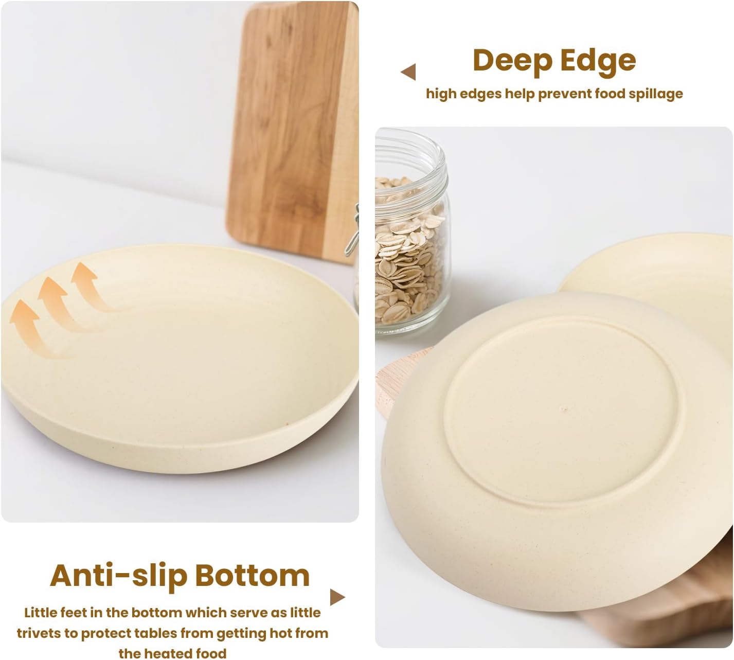 Deep Dinner Plates Set of 8, Wheat Straw Plate 9 Inch, Lightweight and Unbreakable Plastic Plate Reusable, Microwave & Dishwasher Safe Camping Plates for Picnic, Outdoor, Travel (Beige) - Image 7