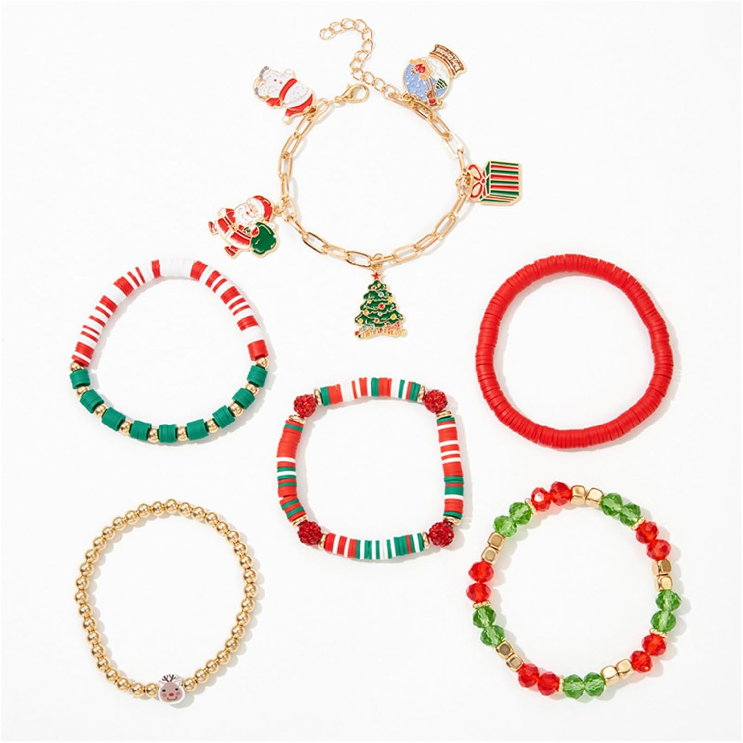 Christmas Bracelet Set for Women Men Colorful Disc Clay Beaded Stretch Bracelets Elastic Layering Friendship Bracelets Stackable Bracelet Boho Holiday Jewelry Gifts - Image 7