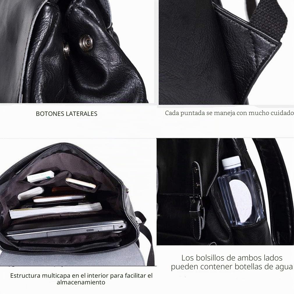 Mochila de cuero vintage casual para hombres y mujeres, bolsa para laptop, bolsas unisex estilo clásico