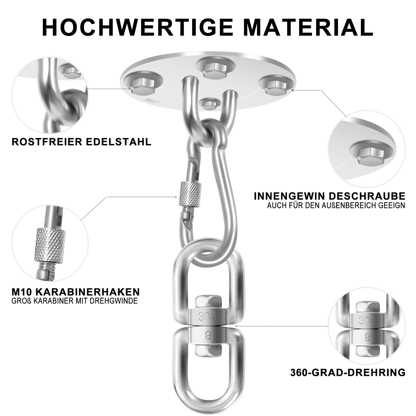 TolleTour 2x Crochet De Plafond Innovant Avec 304 Acier Inoxydable 500KG Suspension Pour Béton