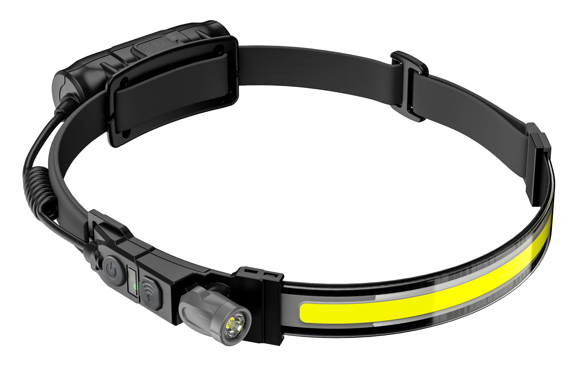 Ryme Automotive Lámpara Frontal LED 500 Lúmenes – Sensor de Movimiento, Carga USB-C, IP54, Luz Principal COB + Luz Puntero 200Lm, Ajustable y Ergonómica para Trabajo, Inspección y Deportes
