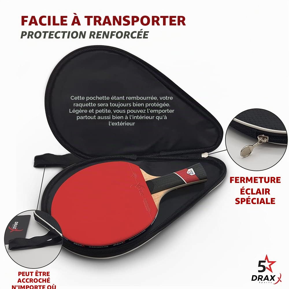 Raquette de Ping-Pong Carbone 5 Étoiles, Éponge 2mm, Effets Faciles, Légère et Rapide | Entraînement Compétition Club Loisir