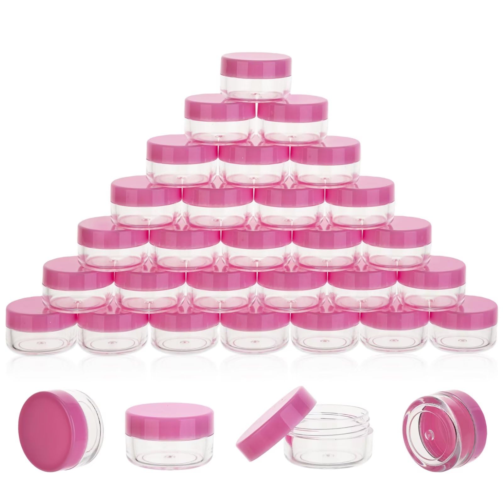 50 Count 5 Gram Sample Containers, Clear Lip Balm Containers with Lids, Small Plastic Sample Jars with 4 Mini Spoons, 50pc...