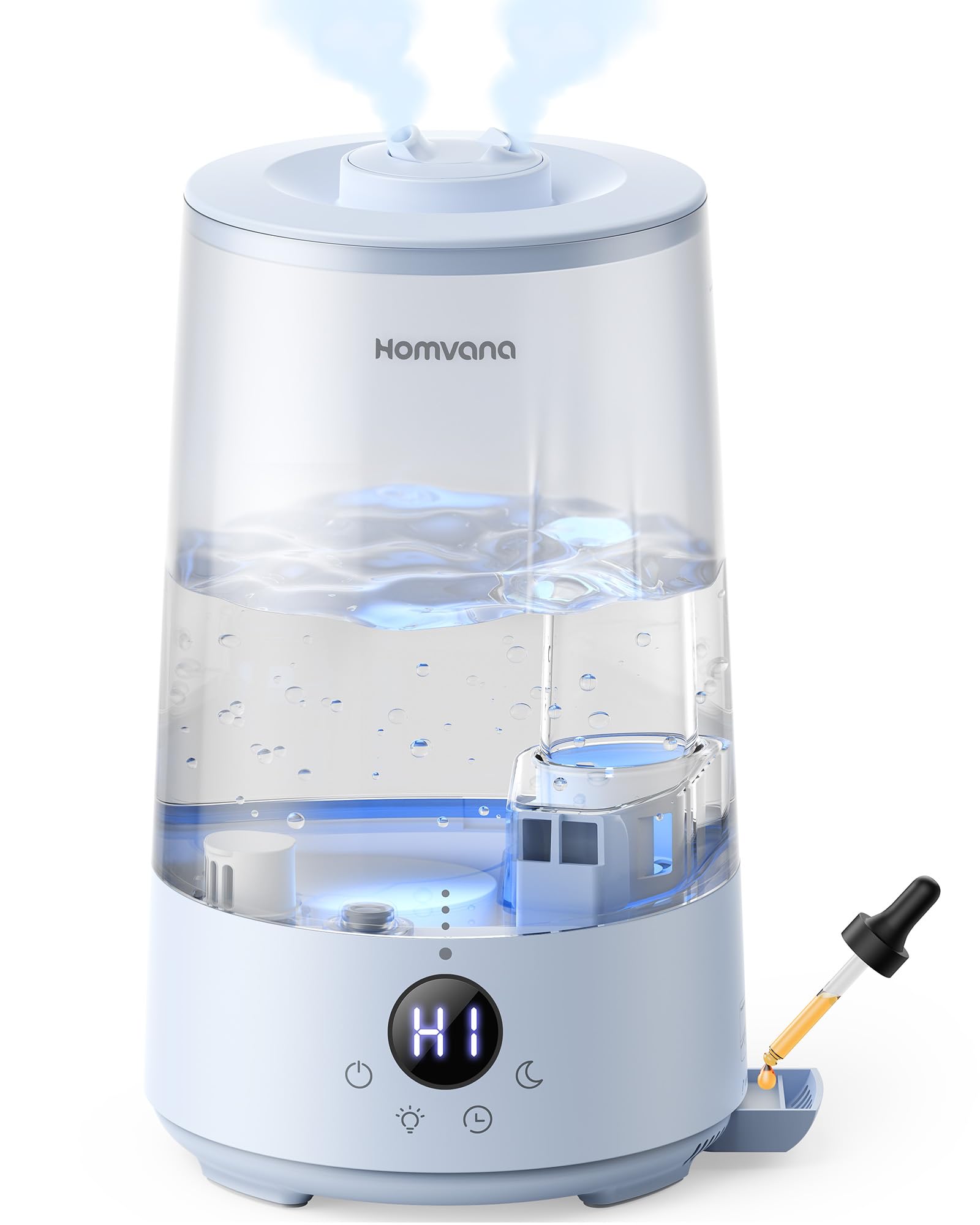 Homvana Nawilżacz powietrza do sypialni, 3,6 l, 360° Cool Mist 34 h, trwały, cichy 23 dB (SilentSpary Tech), mały, do pokoju dziecięcego, bez BPA, dyfuzor zapachów do roślin, 7 kolorów (niebieski)