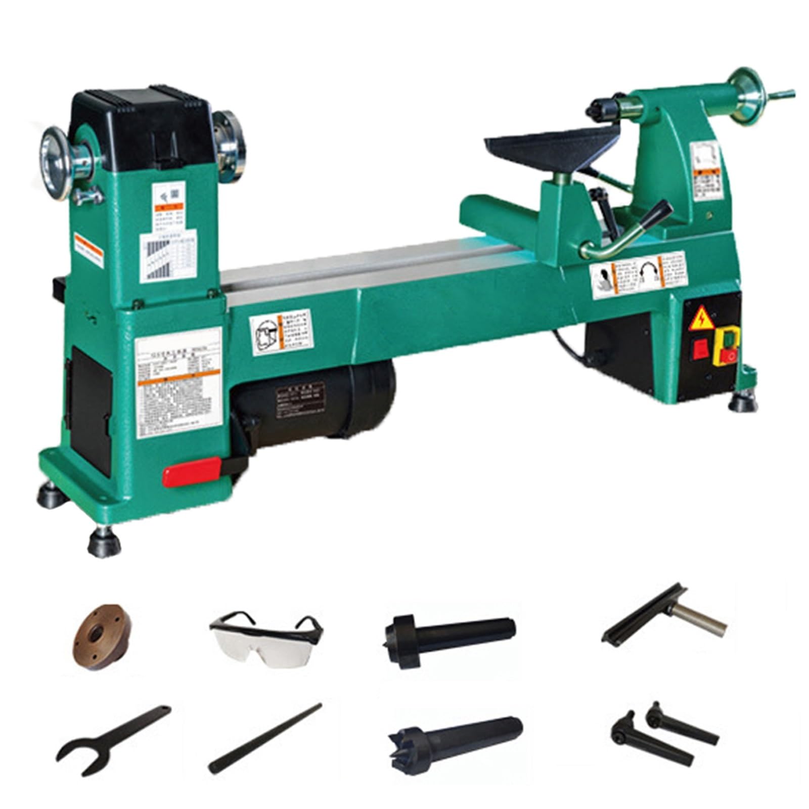Tornio per legno 1000W, velocità variabile 350-3450RPM, ideale per principianti, perfetto per la tornitura di artigianato e progetti in legno