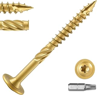 Lag Screws #14 x 2-1/2 Inch, (5lb, 242pcs) Heavy Duty Construction Structural Exterior Wood Timber Screws, Torx Drive Washer Head Rust Resistant Golden Epoxy Coated, with T30 Star Bit