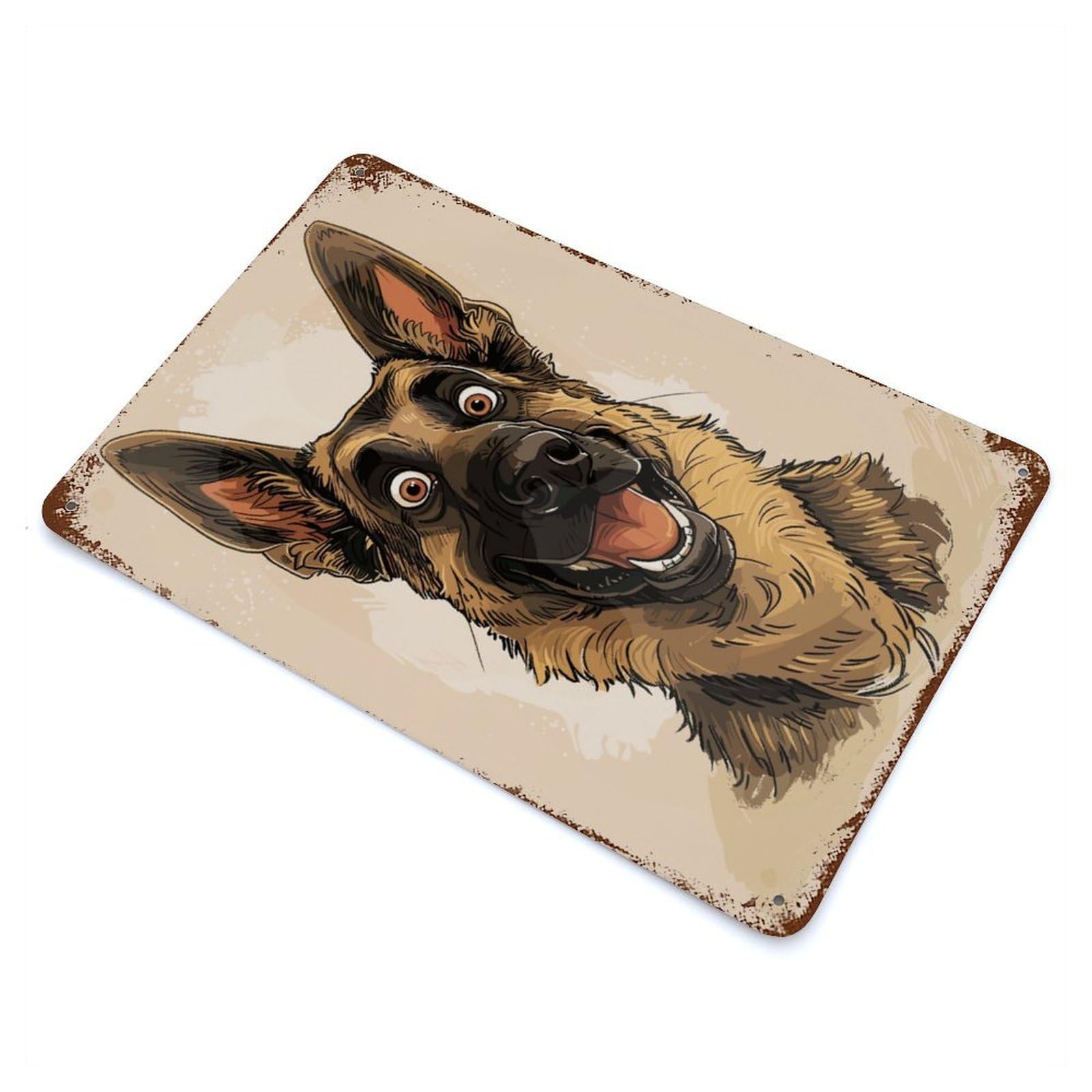 German Shepherd Caricature Aged Metal Wall Plaque 11.8"x7.9", Industrial Home Decor for Pub, Kitchen And Man Cave Decor