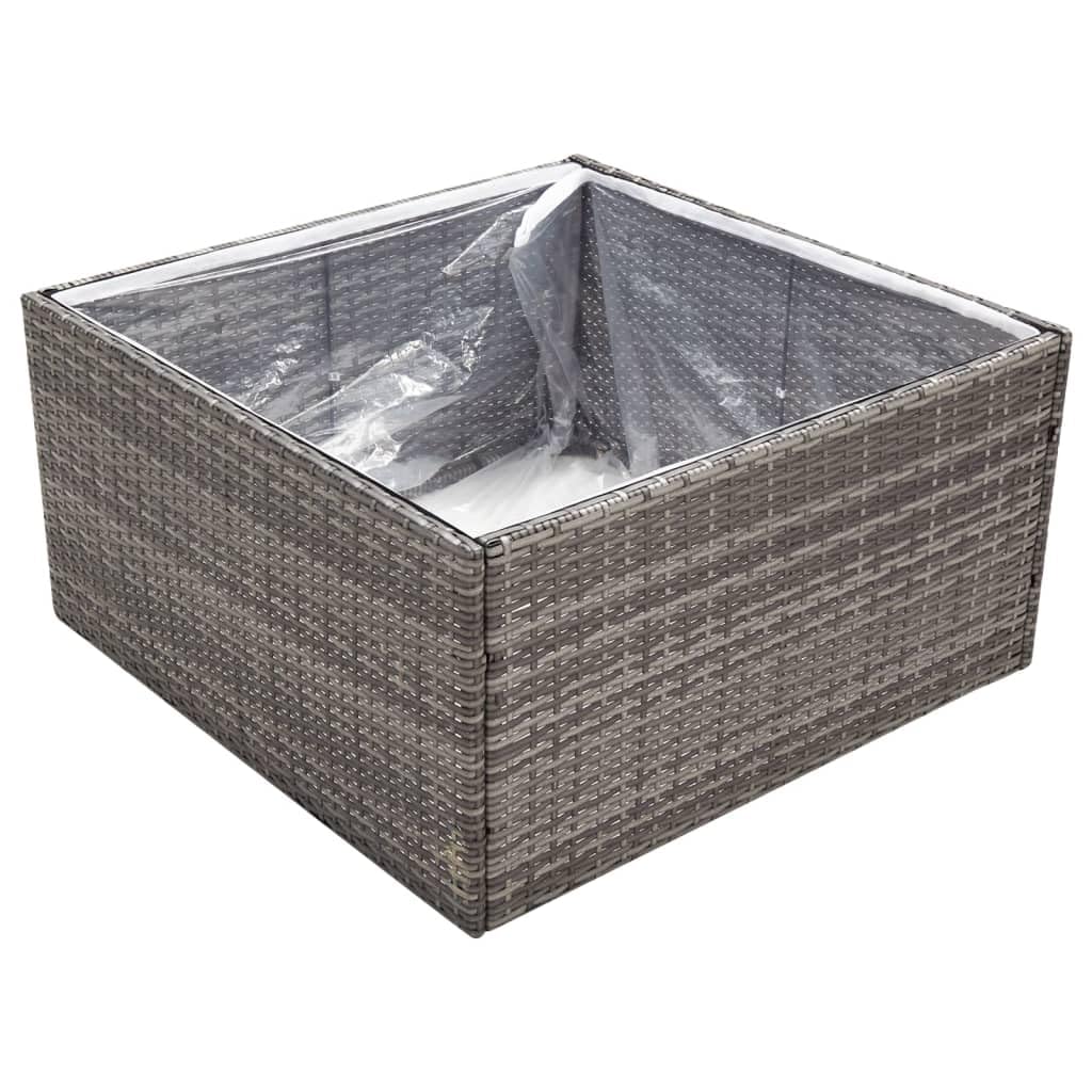 Duża szara doniczka na rośliny, 80 x 80 x 40 cm, polirattan, pojemnik ogrodowy z drenażem, do użytku wewnątrz i na zewnątrz, na kwiaty, zioła, sukulenty, kaktusy, storczyki, bonsai, uprawy