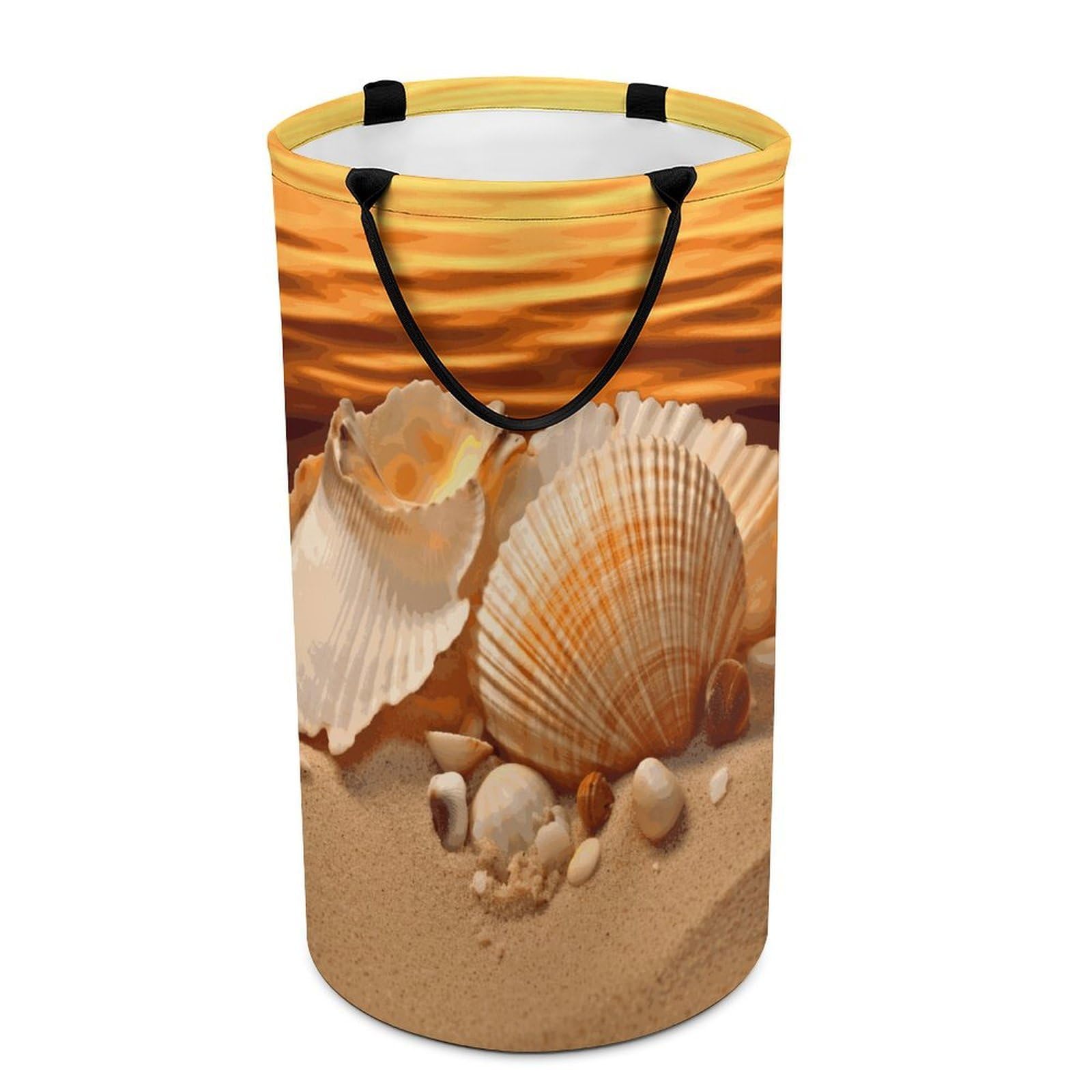 Adfgyerh Style Shells And Sand Laundry Basket ，Foldable Waterproof Model ，Laundry Hamper ，Handles On Both Sides Easy To Move ，Storage Basket For Bedroom, Bathroom, Dorm, Laundry Room.