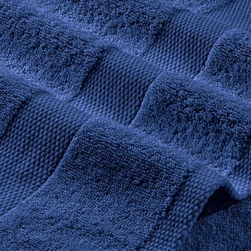 Image of Navy Bath Towel Set of 6-100% Cotton Highly Absorbent Towels for Bathroom, 2 Luxury Bath Towels 650GSM, 2 Hand Towels, 2 Washcloths