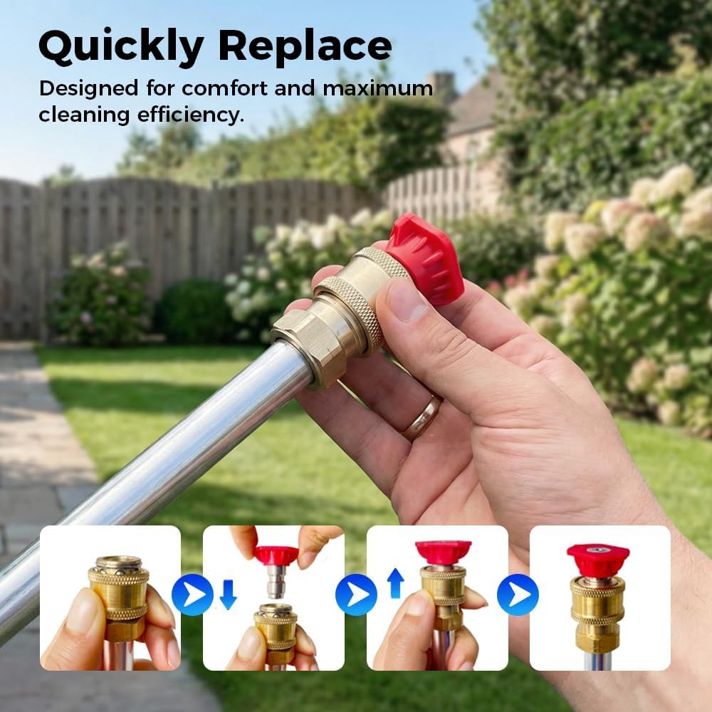 High Pressure Washer Nozzle for Garden Hose, 3 Jet Spray Tips for Patio, Driveway, Deck & Outdoor Cleaning