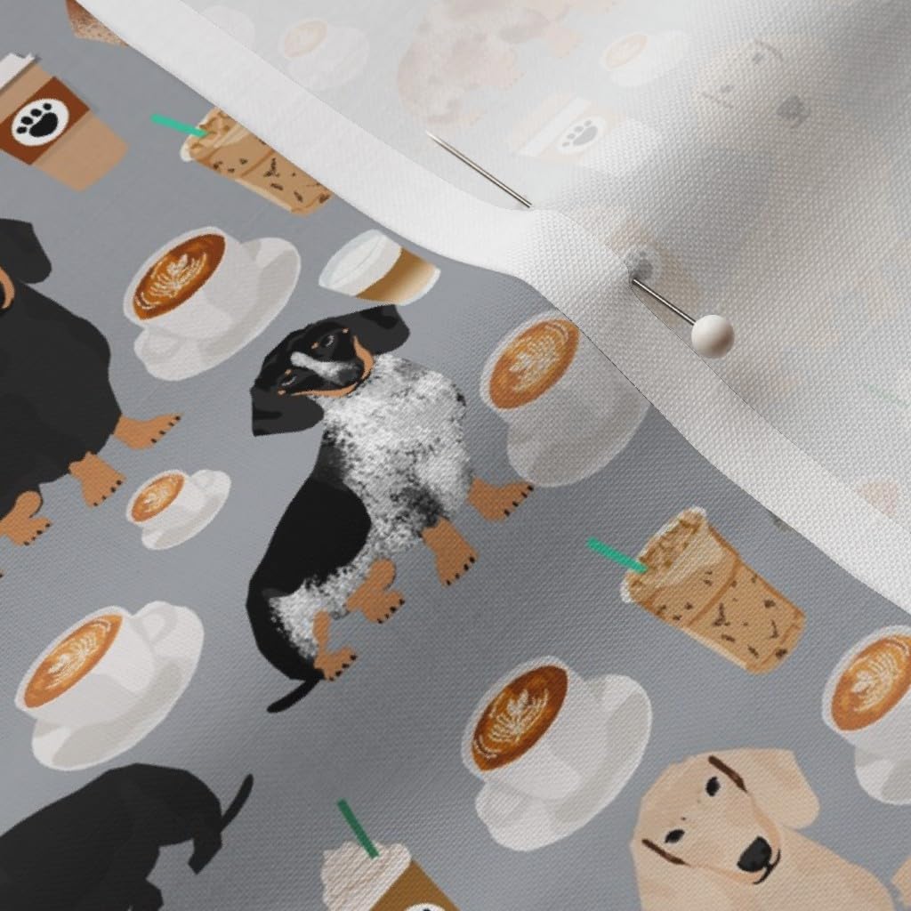 Spoonflower Fabric - Dachshund Coffee Coffees Grey Dog Dogs Latte Food Puppy Pet Portrait Printed on Petal Signature Cotton Fabric by The Yard - Sewing Quilting Apparel Crafts Decor
