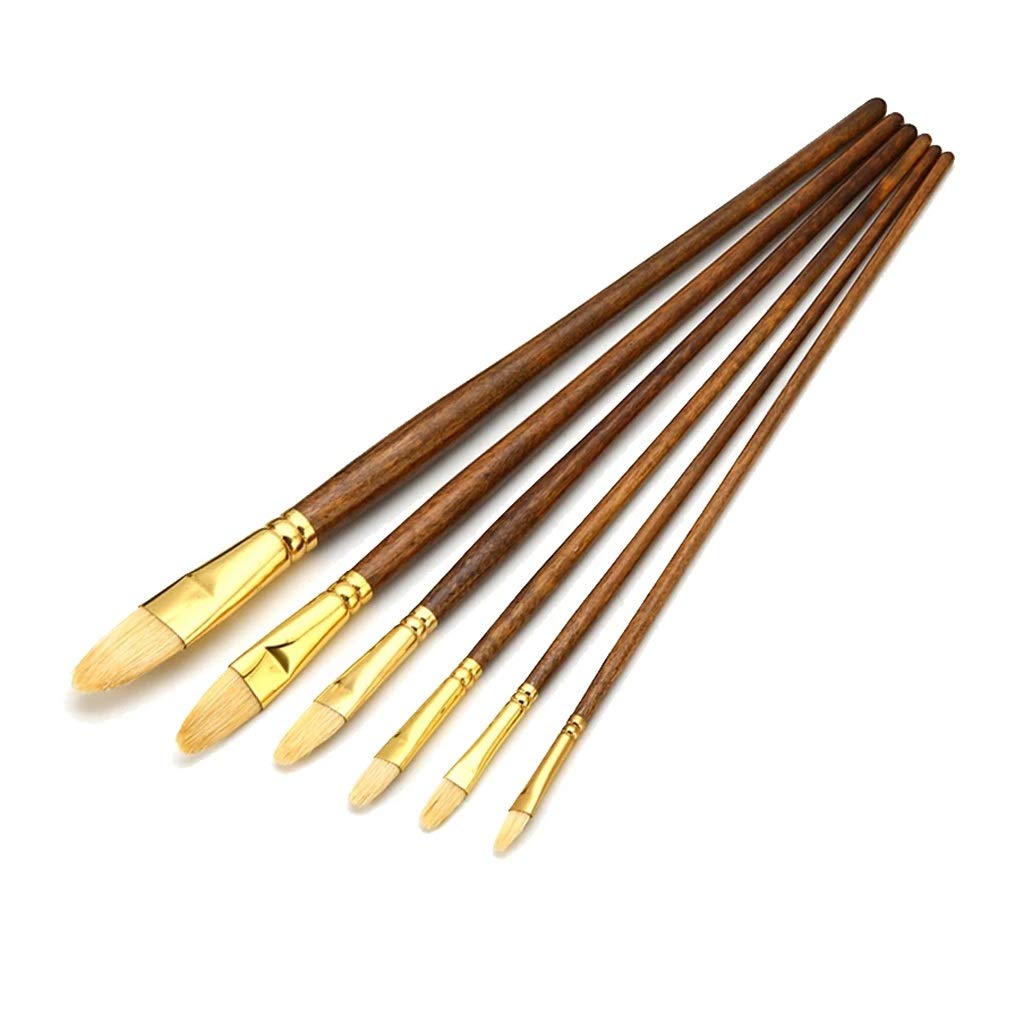6 unids/Set Pincel de cerdas de Pelo de Cerdo Mango de Madera Pincel para óleo acrílico Pinceles de Dibujo Herramienta de Pintura artística