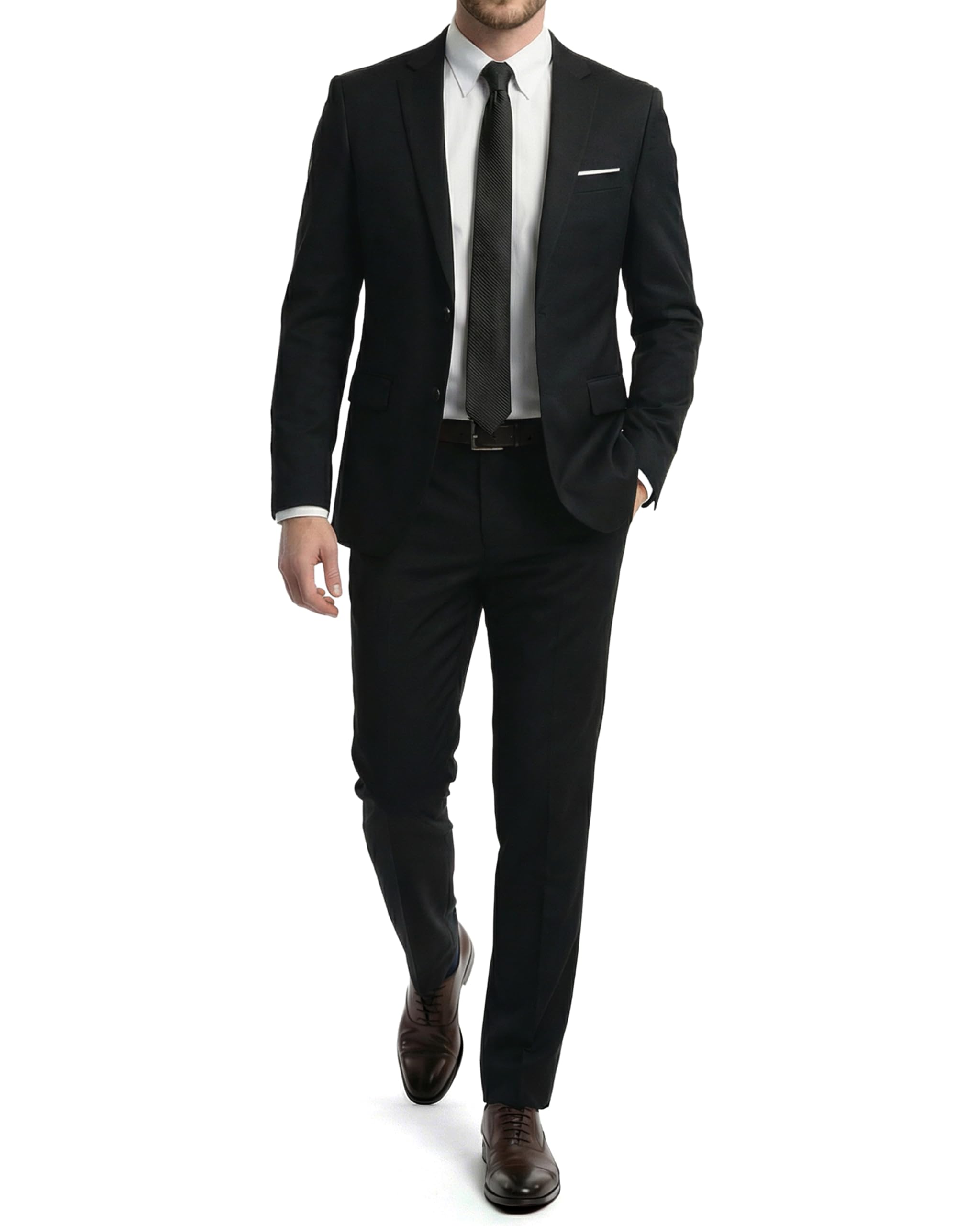 MY'S Men's Slim Fit 2 Piece Two Button Suit, Notch Lapel Jacket Pants Set with Tie, Solid Party Wedding Dress Blazer