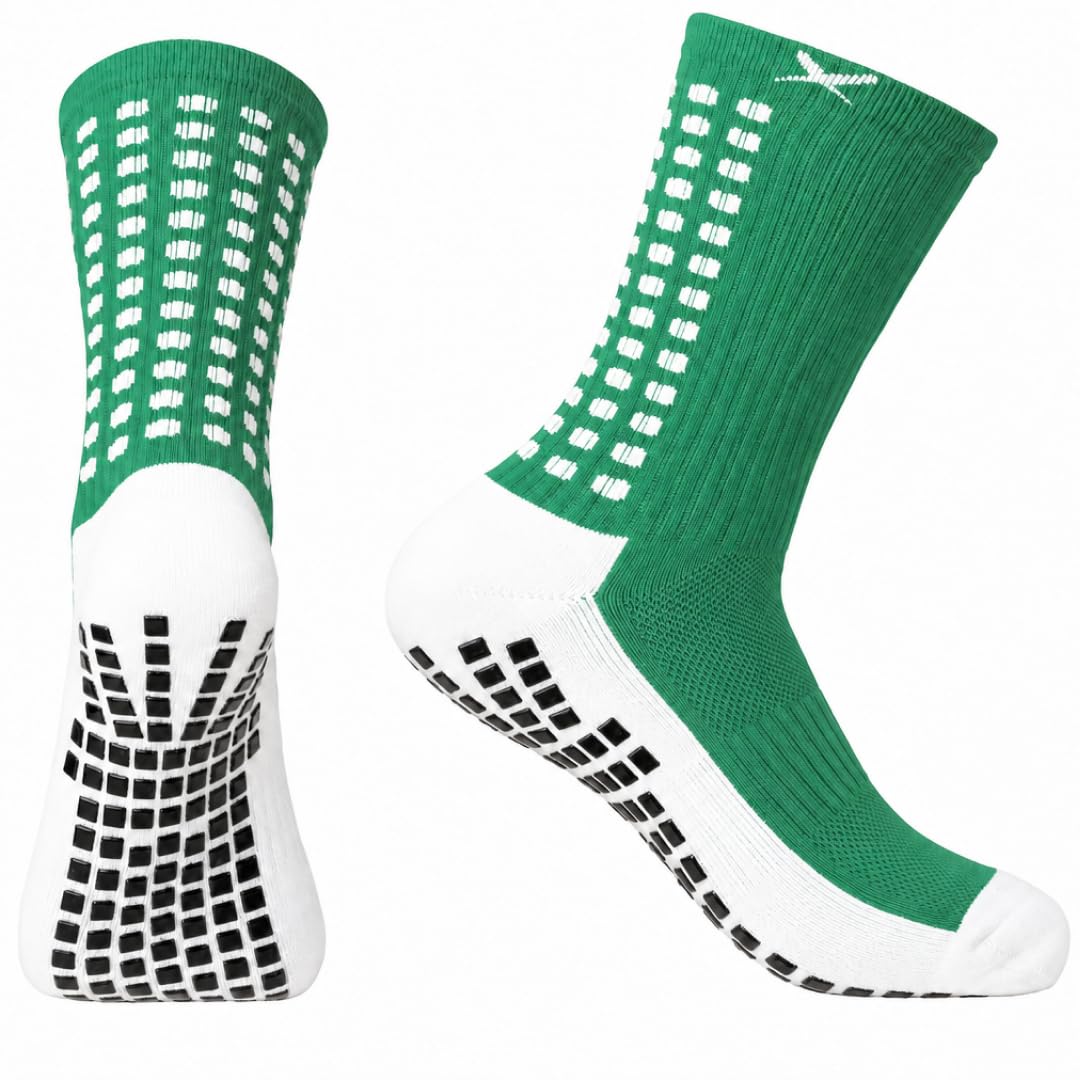 LUX Sports Soccer Grip Socks - Green Unisex Adult - Moisture-Wicking Compression & Non Slip Socks - Reinforced Padding for Football Boots - Dual Grips for Secure Fit & Soccer Equipment