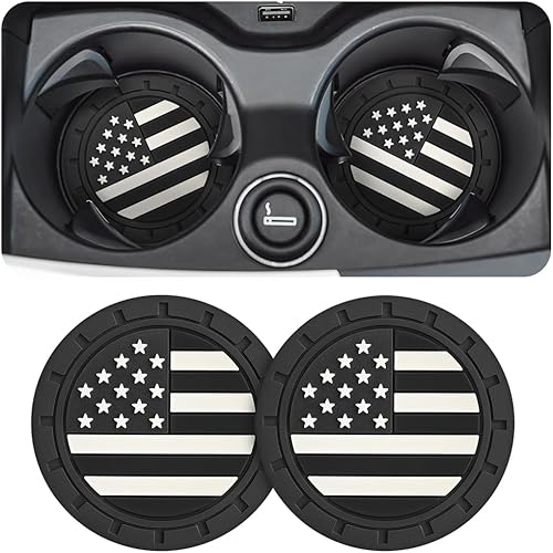 AUCELI -Juego de 2 posavasos para el portavasos del auto, con bandera estadounidense insertada, antideslizante, a prueba de golpes, 2,75 pulgadas,