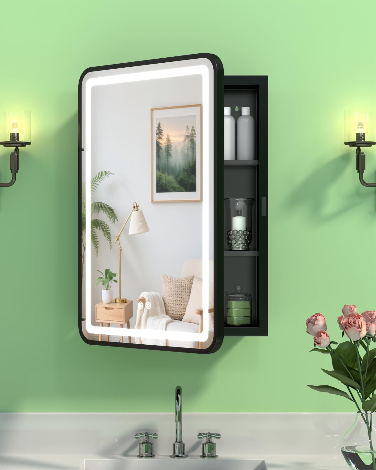 16"x24" Bathroom Medicine Cabinet Mirror with Storage and Light, Left Hinge