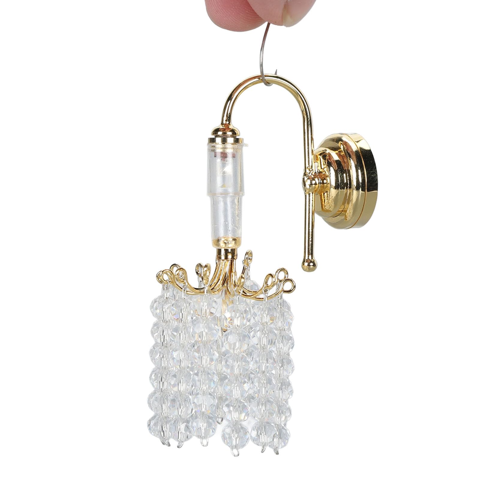 Asixxsix Luci per Casa delle Bambole, Lampada da Parete in Miniatura in Scala 1:12 Alimentata a Batteria CR1632 130mAh con Perline Acriliche con Base in Metallo per l'arredamento della Camera da