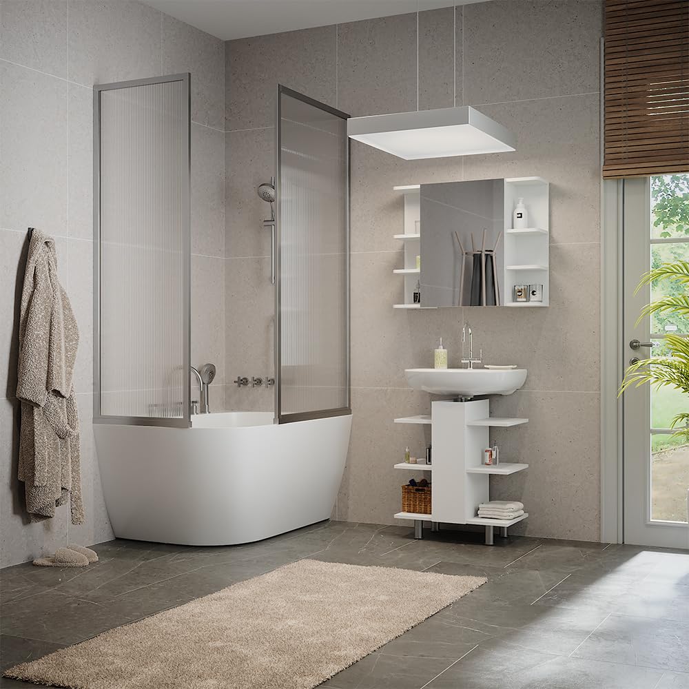 Vicco Mueble bajo Lavabo Fynn, Blanco, 60 x 70 cm | con 6 estantes, montaje en pared para almacenamiento de artículos de baño