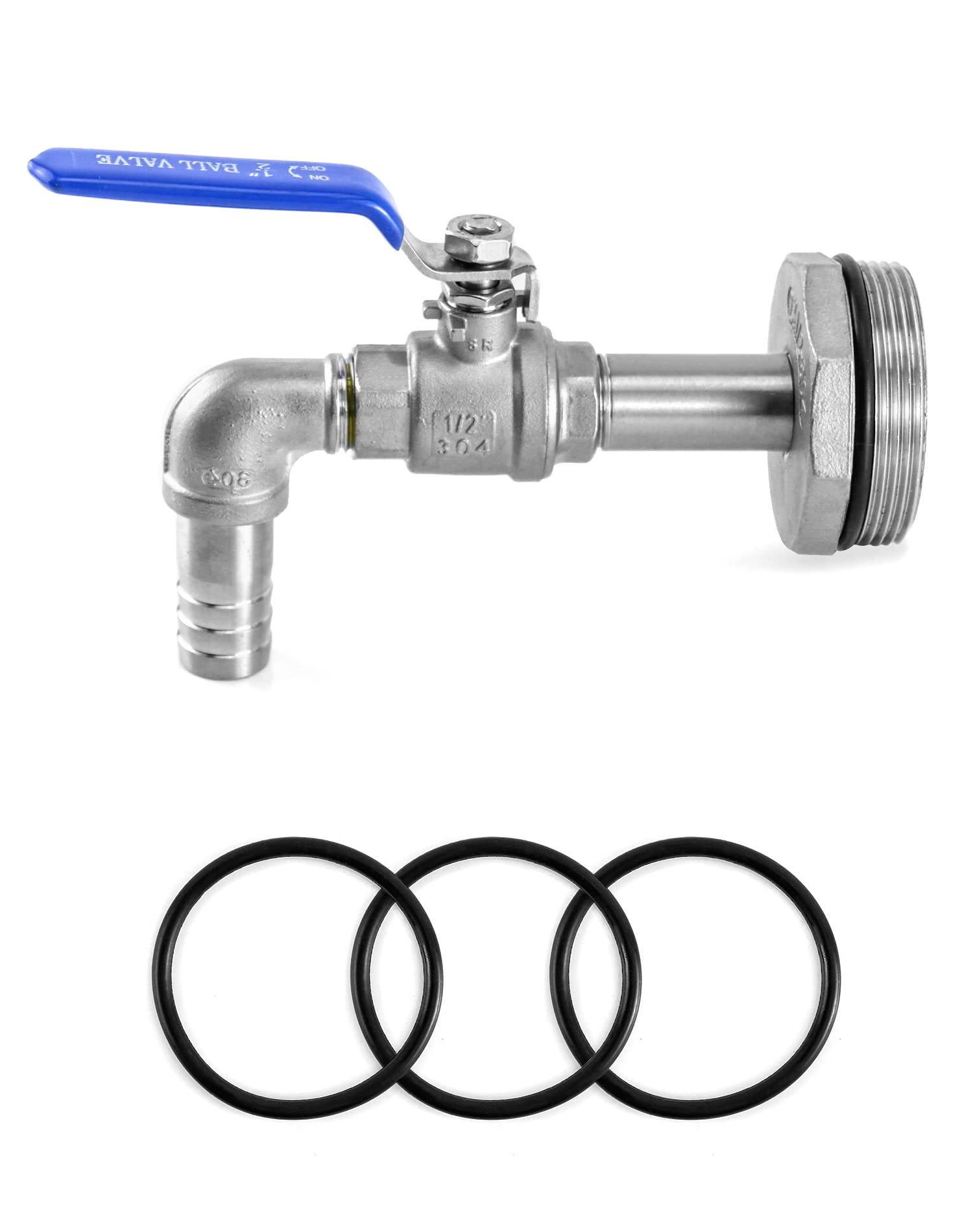 QWORK Rubinetto a tamburo, 2 "in acciaio inox Barrel rubinetto con guarnizione EPDM e 90 gradi 3/4" uscita per 55 galloni tamburo