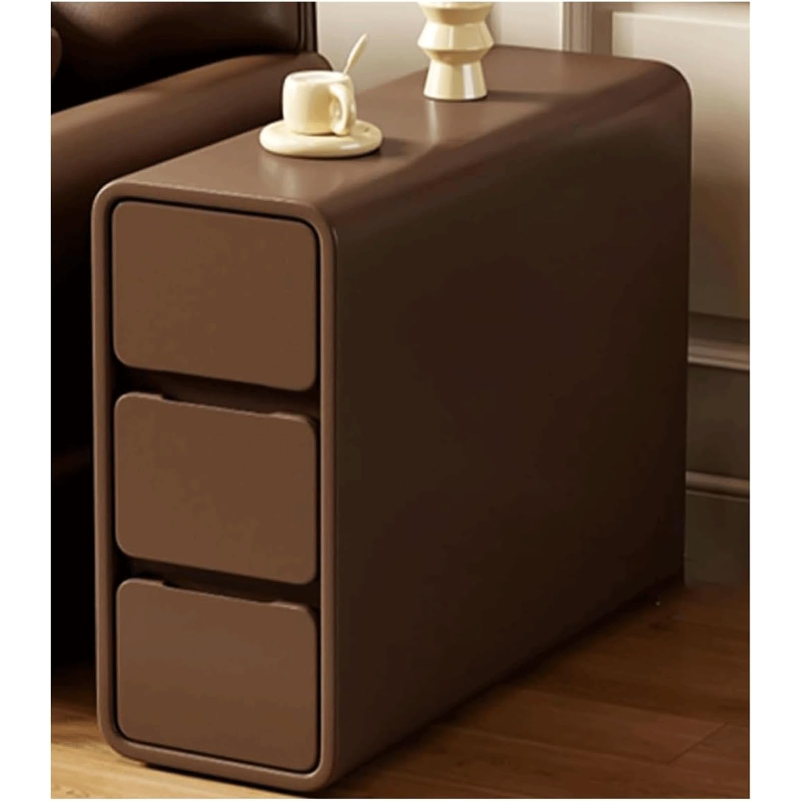 SXZenSpace Pine Wood Bedside Table Ultra-Narrow Nightstand Small Side for Bedroom End with 3 Drawers Spaces