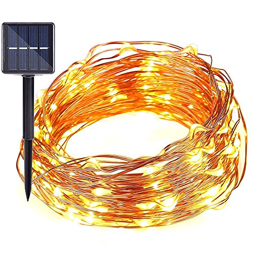 Diswoe Solar Powered Lights String 200 LEDs/20M/8 Modes Outdoor Copper String Wire Lights Water-Resistant IP65 Warm White for Garden Party
