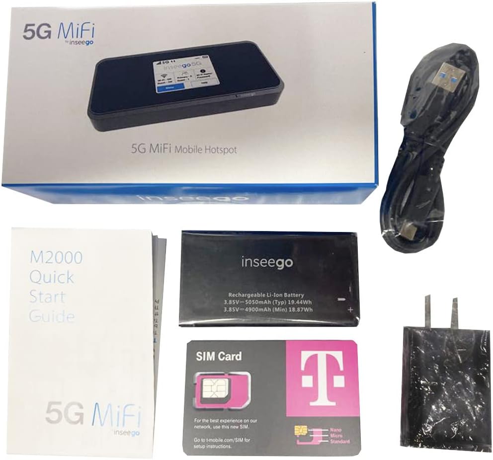 INSEEGO M2000 5G MIFI WiFi-6 Ultimate Hotspot T-Mobile Including a T-Mobile 5G SIM Card & SIMBROS SIMKEY New in Box Complete All OEM REG Price 349.99
